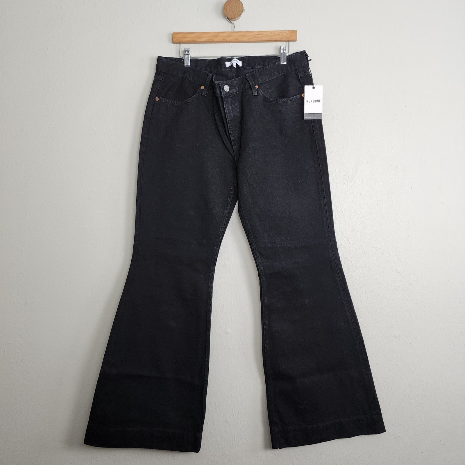 Nwt Re/Done 70s Mid Rise Bell Bottom Flare Jeans Black Rigid Denim 31